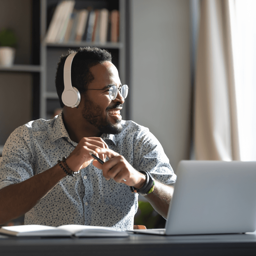 Smiling Man Wearing Headphones